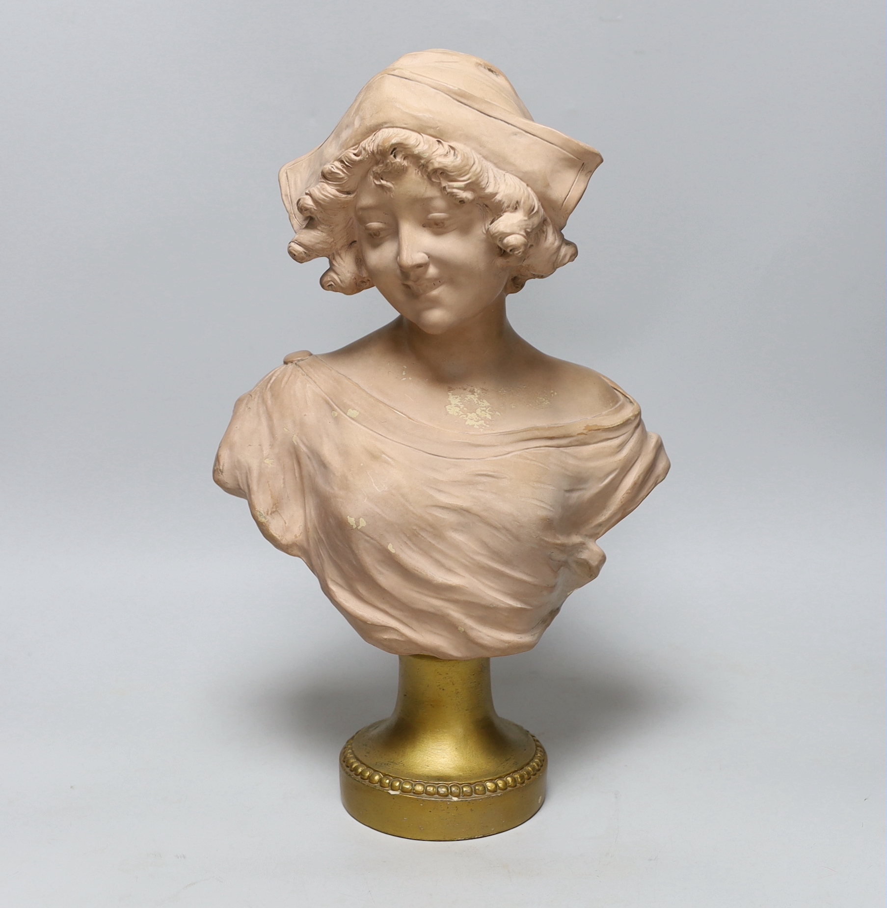 An Austrian terracotta bust, early 20th century, indistinctly signed, 40cm